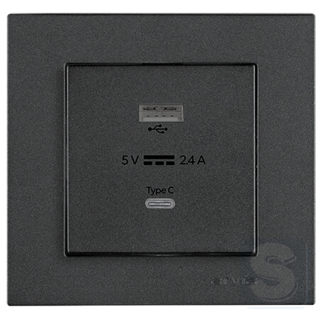 Розетка USB-A + USB-C 5V-2.4A Arvia Electric KAREN Димчастий (20 04 2000 304)